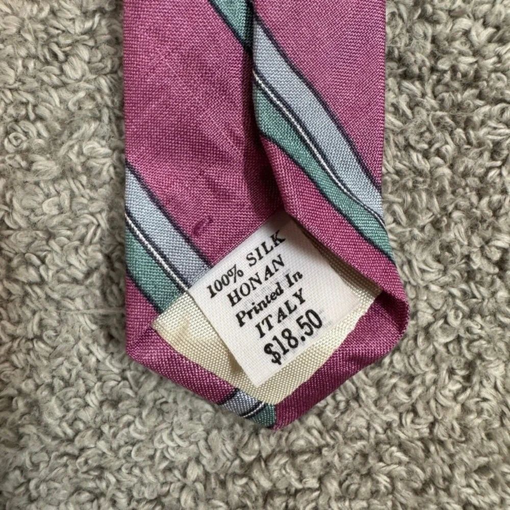 Lord & Taylor Kensington Mens Silk Striped Tie Pink Green Italy Honan Silk